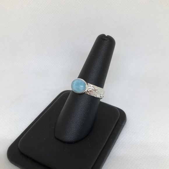 Larimar Ring Handmade Oval Cabochon AA-Grade 8x10mm - Picture 3 of 4